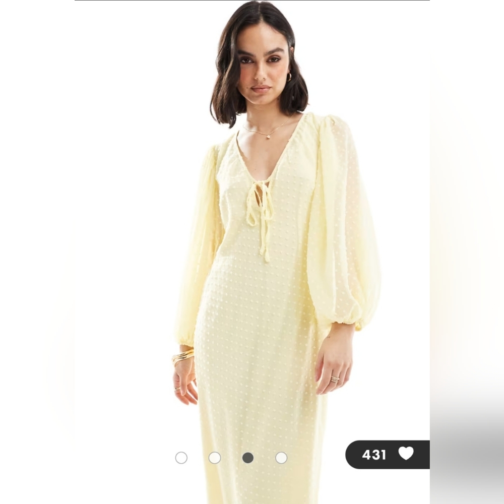 ASOS DESIGN textured balloon sleeve midi dress in yellow